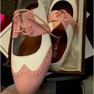 Pink and white flats